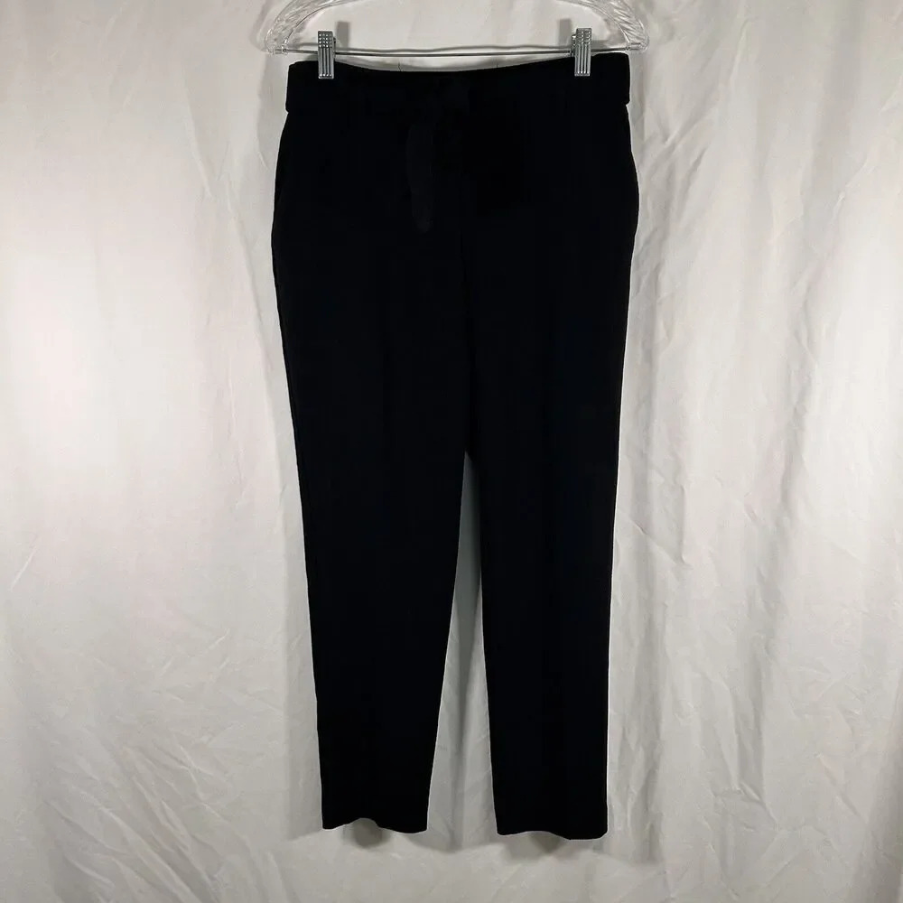 Nine West Dress Pants Women's 2 Black Button Zip Tie Pockets Textured High Rise